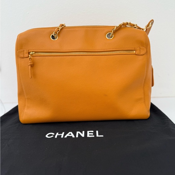 Authentic Chanel Orange Timeless Caviar Dome Zip Tote Shoulder Bag - Picture 6 of 16